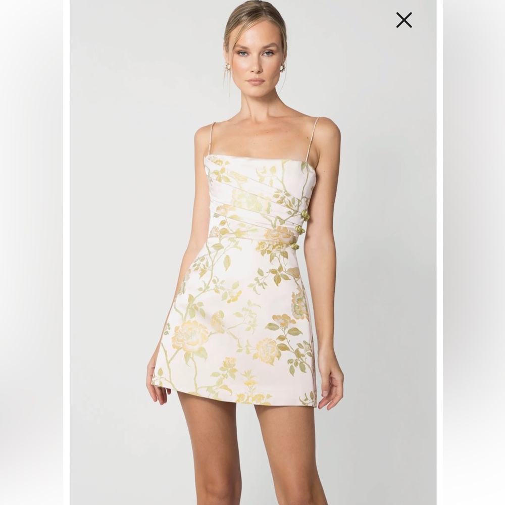 New Sau Lee Mari Brocade Satin Floral Mini Dress In Pale Pink Multi